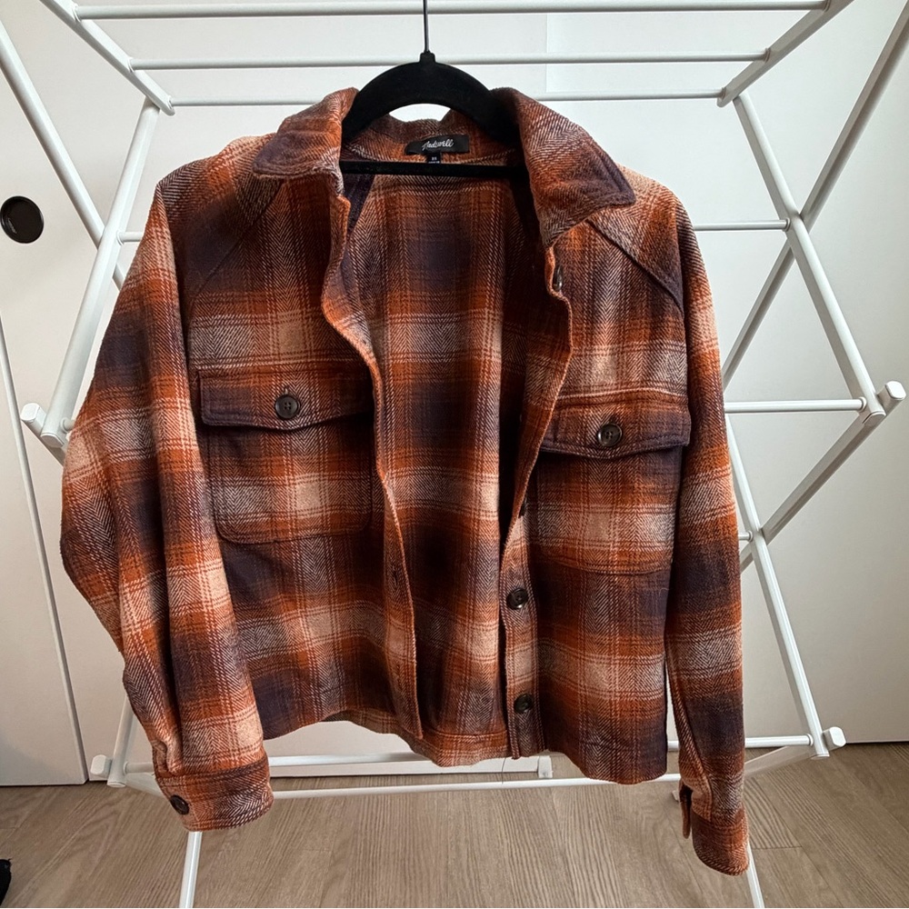 Madewell Plaid Utility Jacket in Orange and Brown